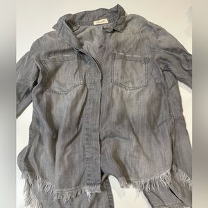Grey distressed denim shirt